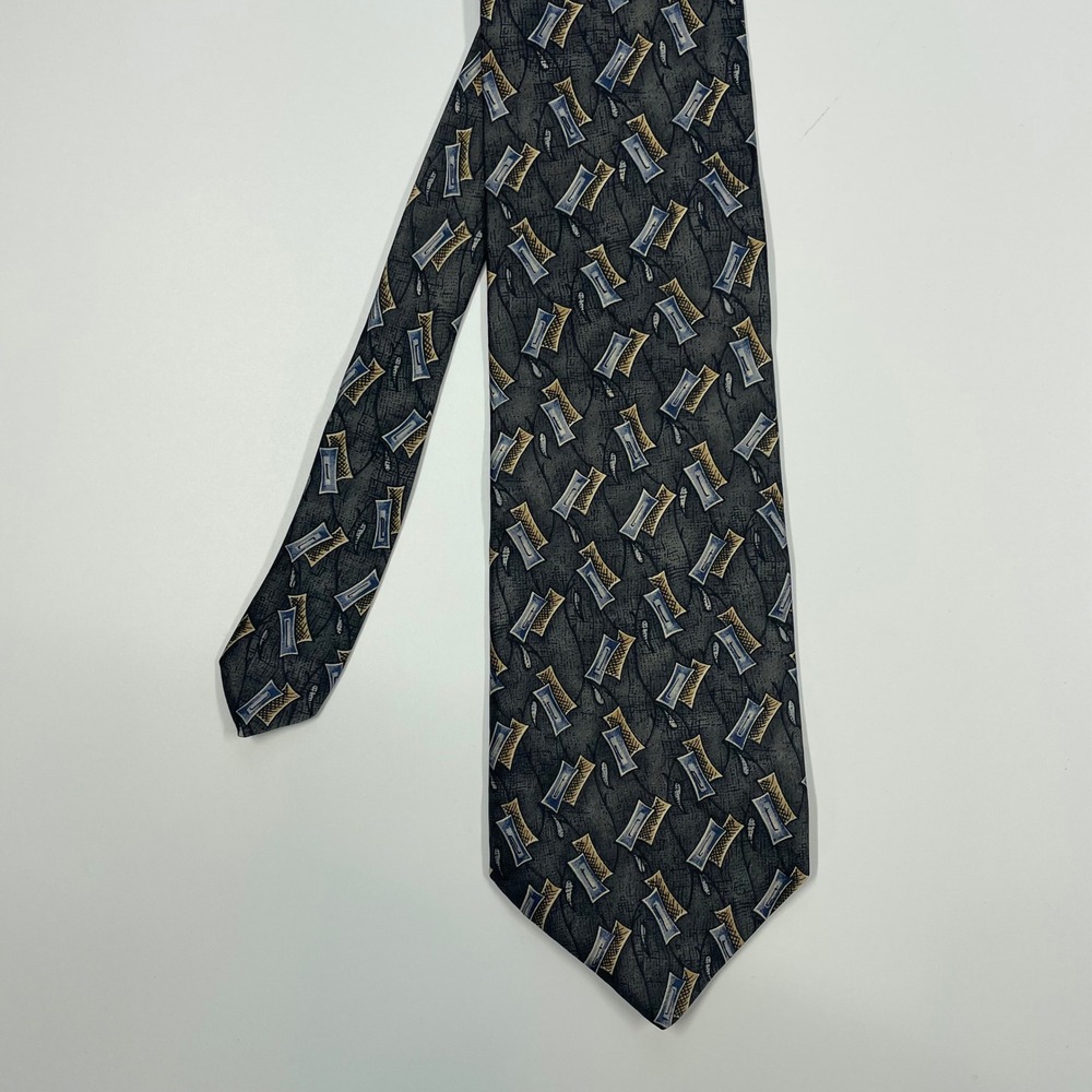 Woodward Grey Blue Gold Geometric Silk Necktie Mens One Size